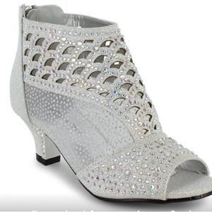 Silver Rhinestone Cinderella Heels Booties 6.5 can fit size 7-7.5
